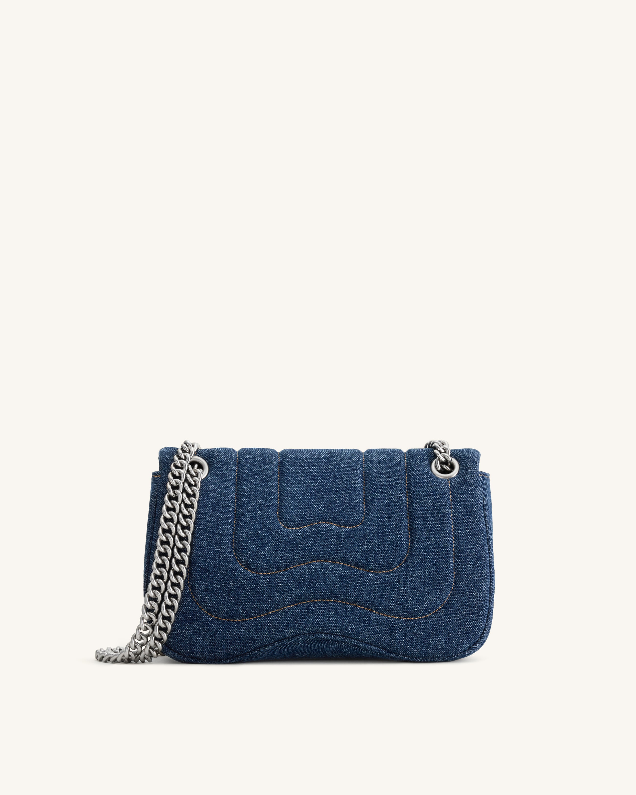 Tina Quilted Chain Crossbody - Blue Denim