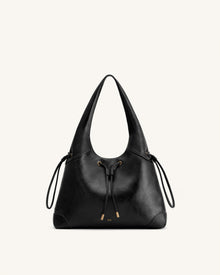 Celandra Drawstring Hobo Bag - Black
