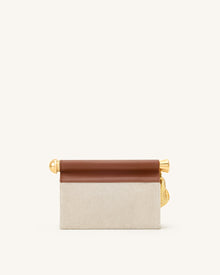 Holly Metal Pendant Embellished Clutch - Brown Canvas