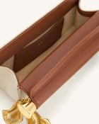 Holly Metal Pendant Embellished Clutch - Brown Canvas