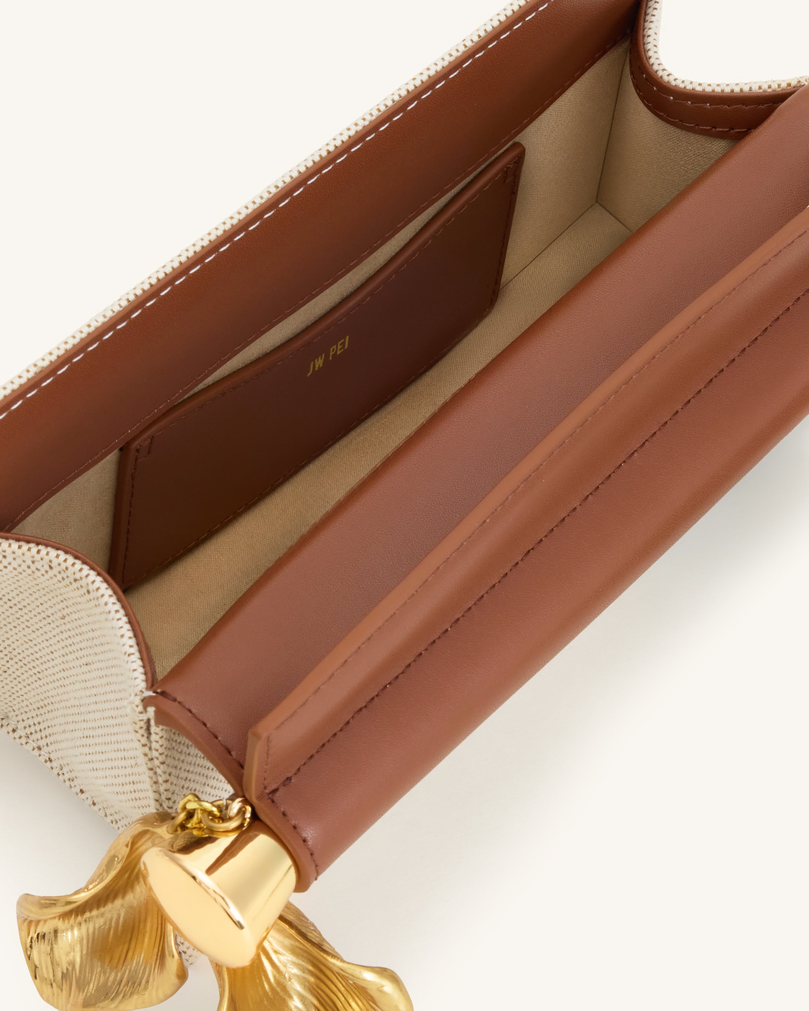 Holly Metal Pendant Embellished Clutch - Brown Canvas