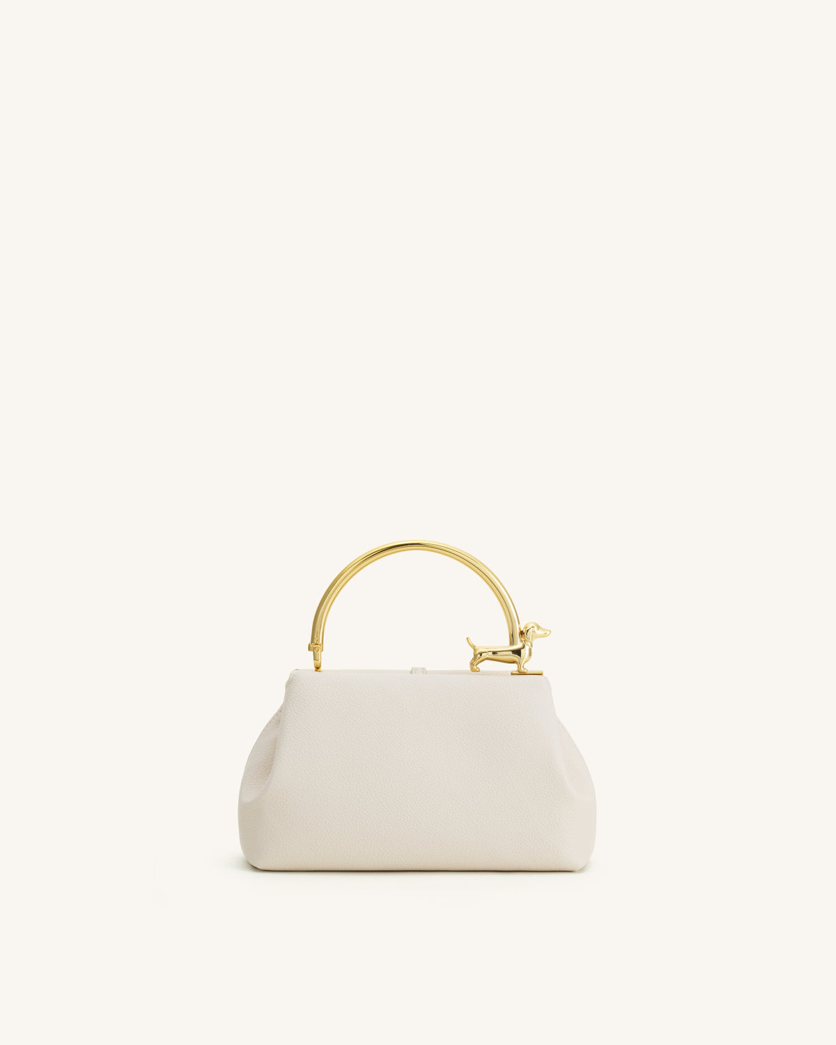 Bruna Dachshund Metal Handle Top Handle Bag - White