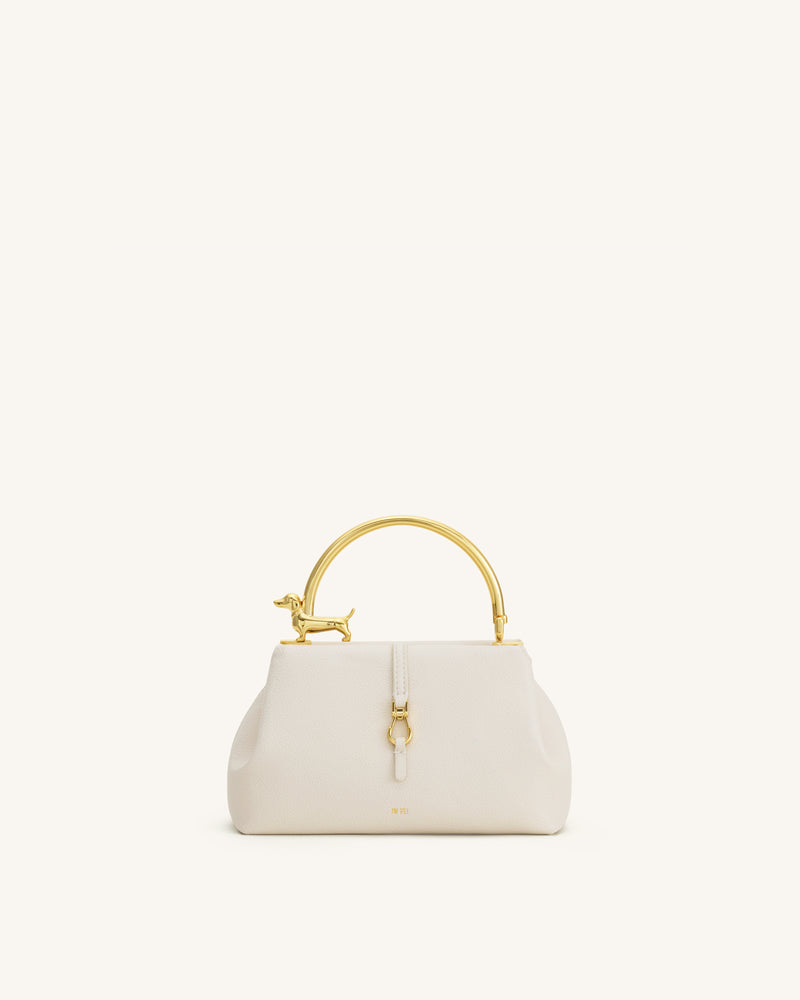 Bruna Dachshund Metal Handle Top Handle Bag - White