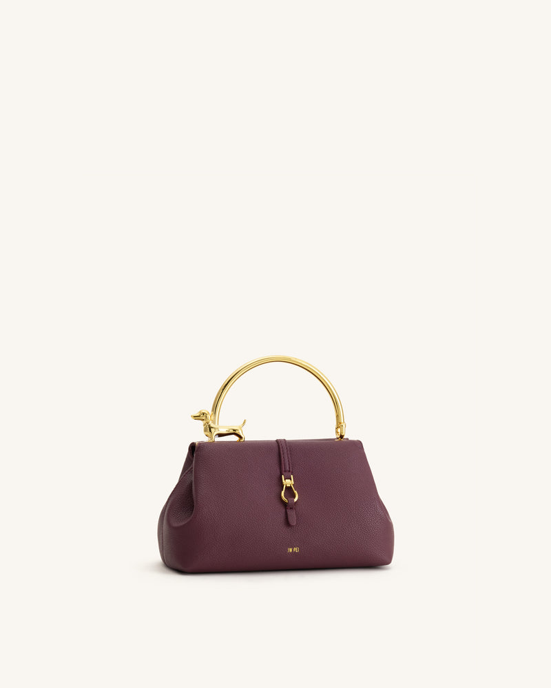 Bruna Dachshund Metal Handle Top Handle Bag - Burgundy