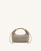 Ellie Faux Suede Metal Ring Embellished Top Handle Bag - Grey