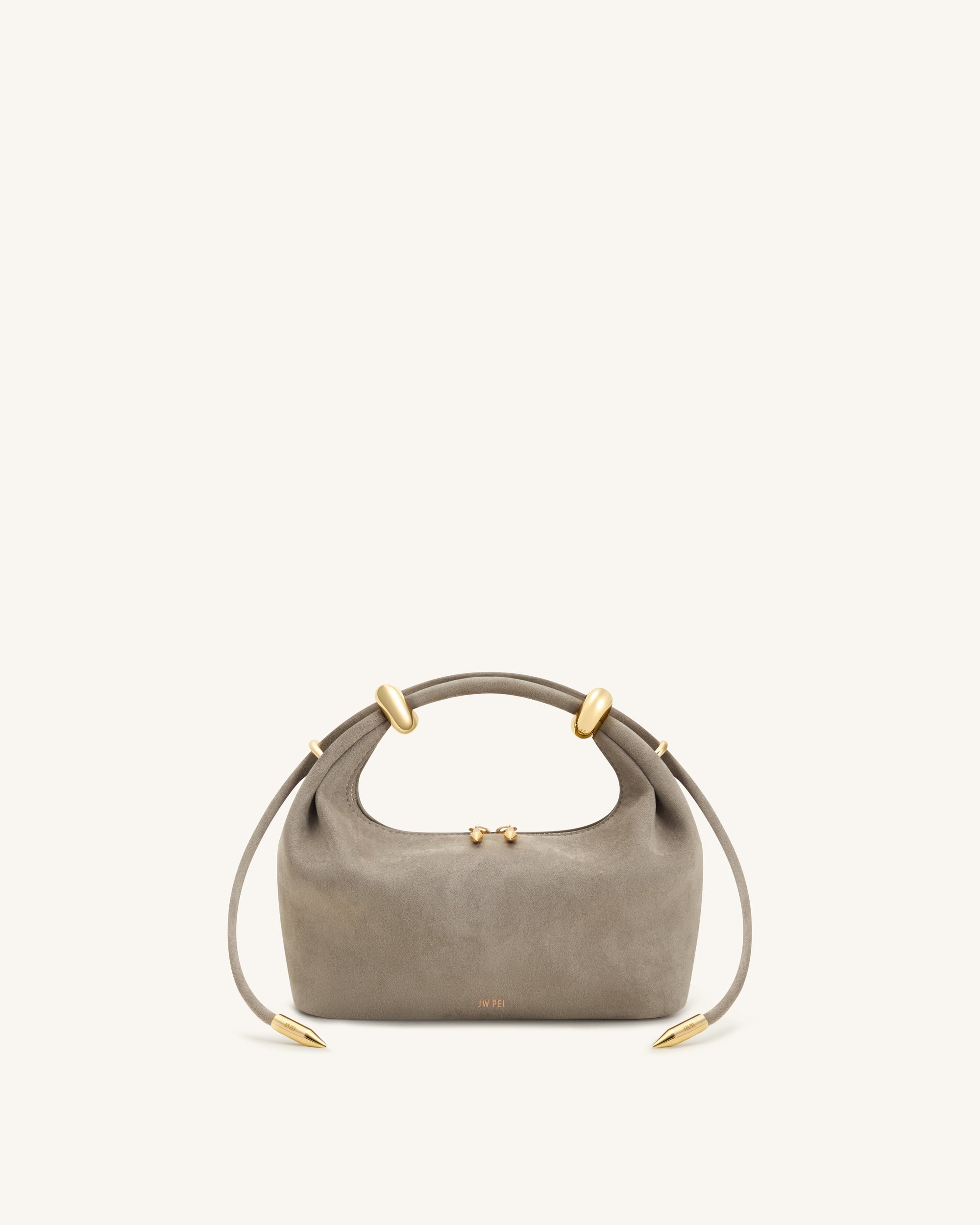 Ellie Faux Suede Metal Ring Embellished Top Handle Bag - Grey