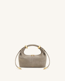 Ellie Faux Suede Metal Ring Embellished Top Handle Bag - Grey