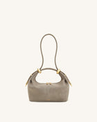 Ellie Faux Suede Metal Ring Embellished Top Handle Bag - Grey