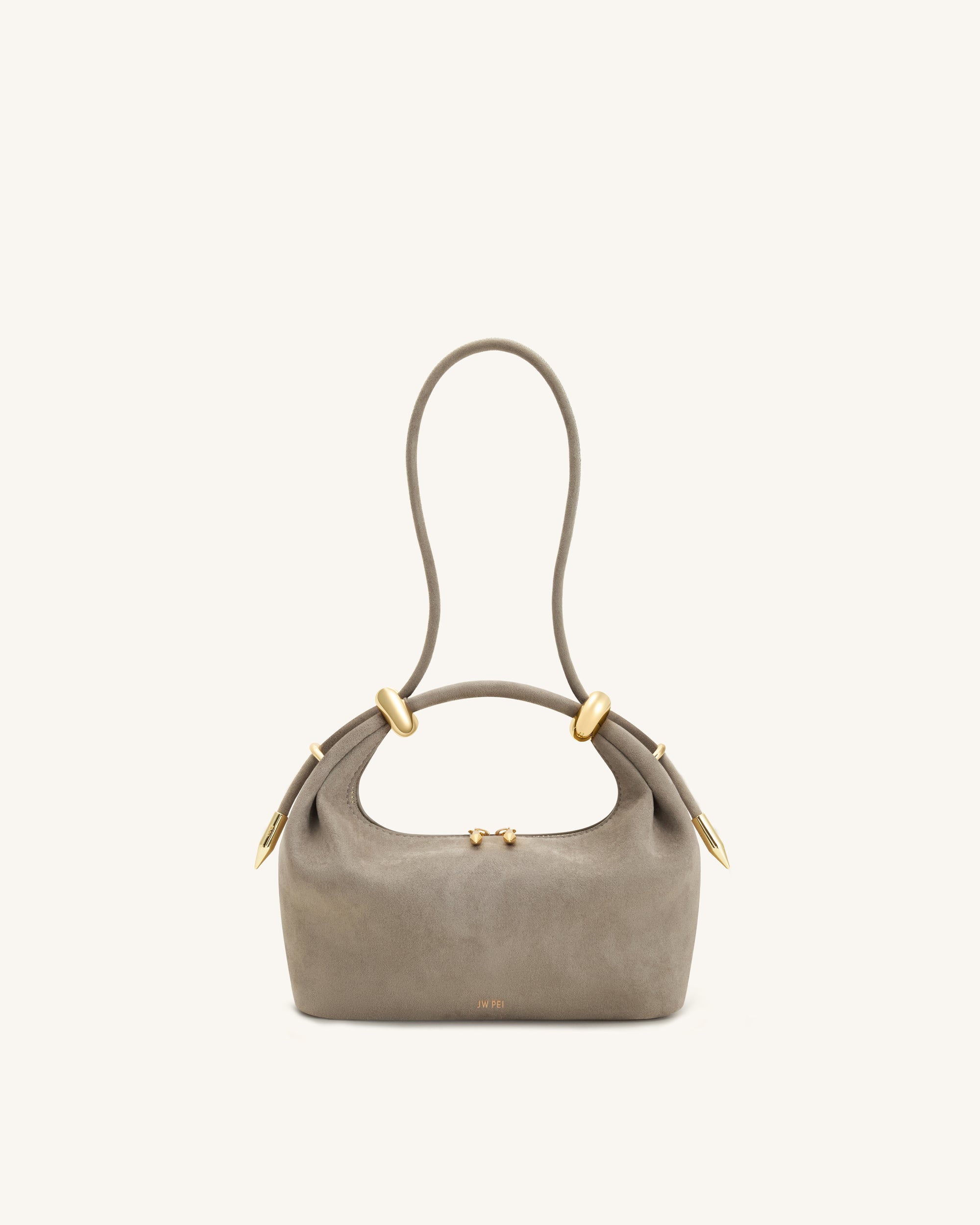 Ellie Faux Suede Metal Ring Embellished Top Handle Bag - Grey