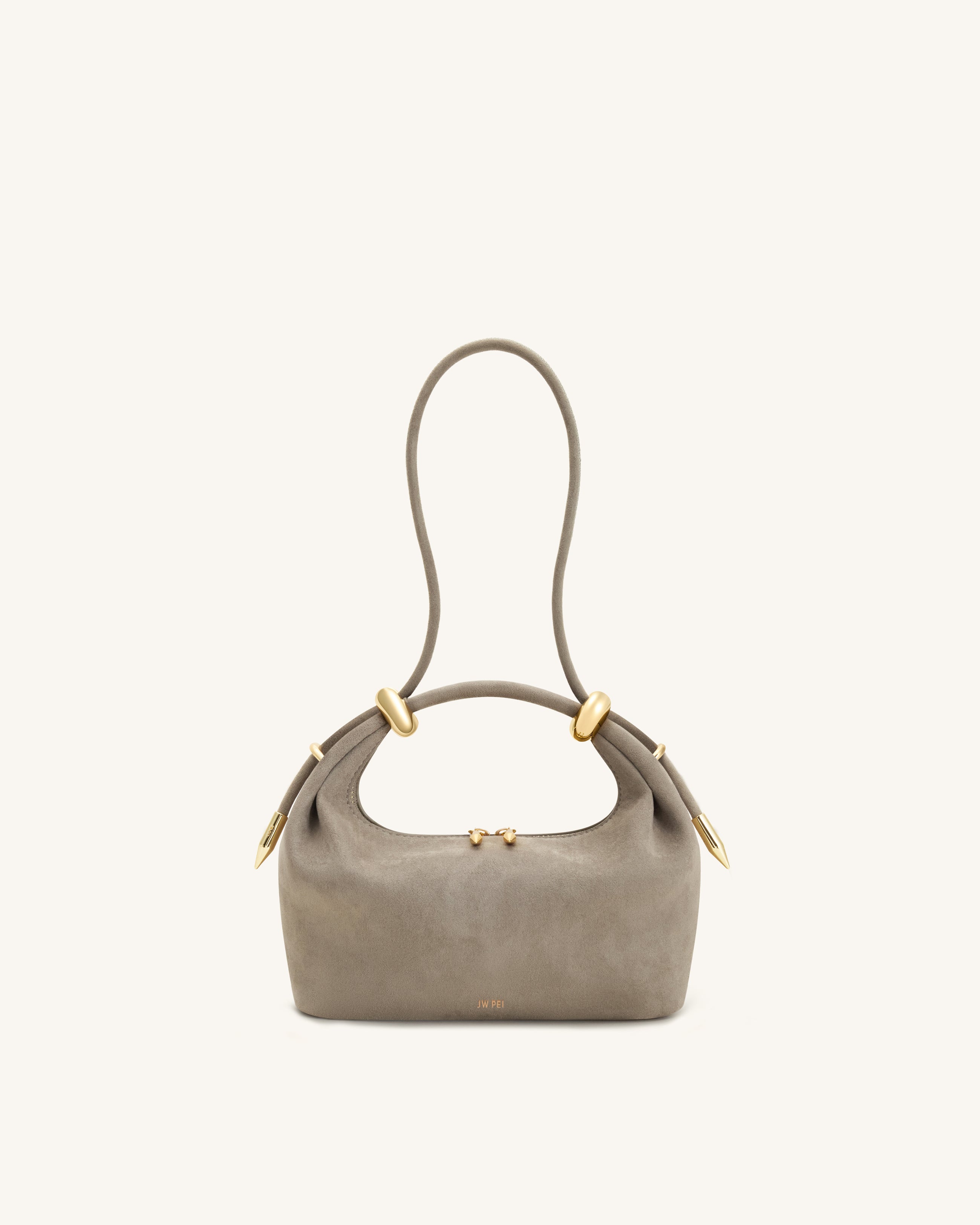 Ellie Faux Suede Metal Ring Embellished Top Handle Bag - Grey