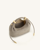 Ellie Faux Suede Metal Ring Embellished Top Handle Bag - Grey