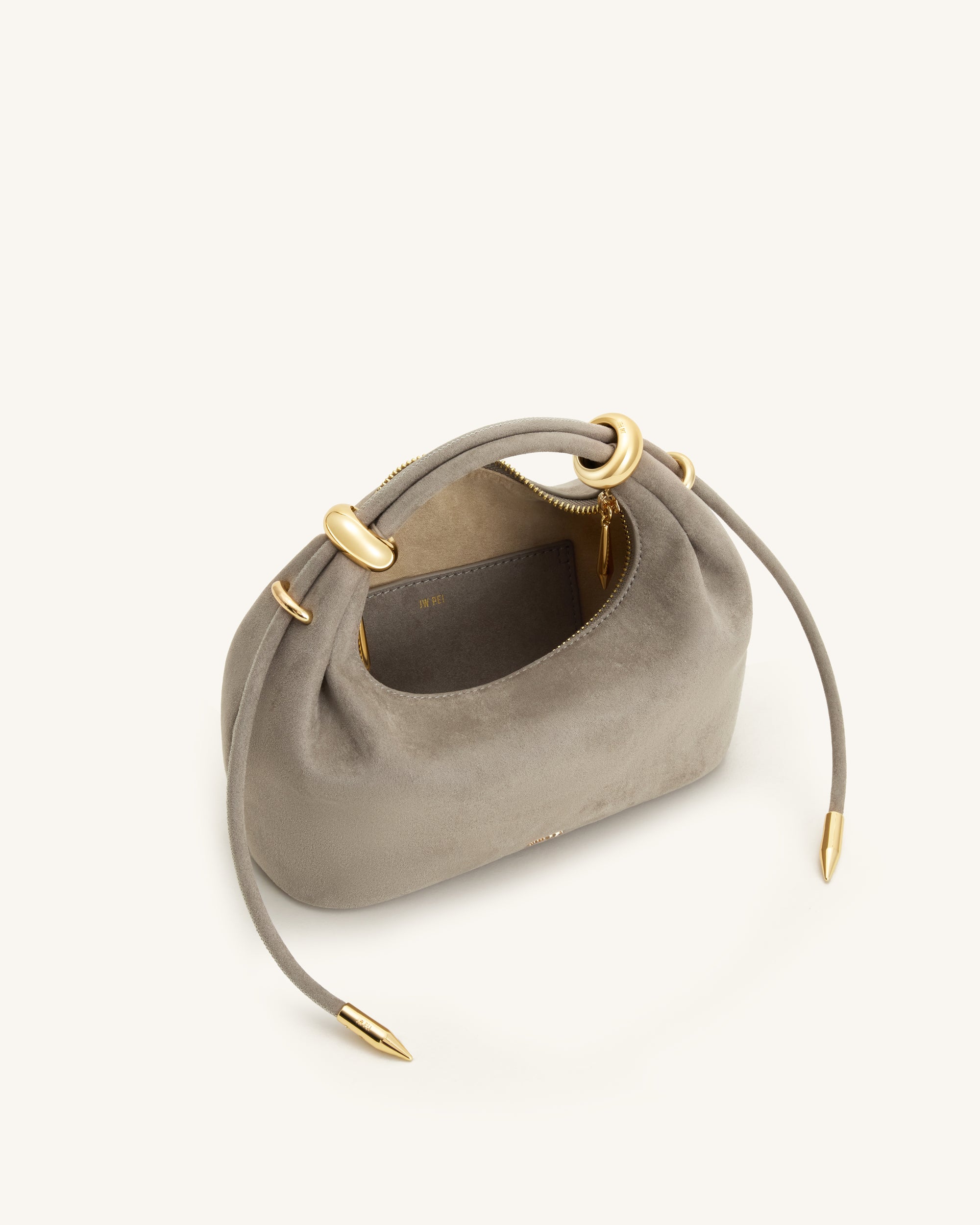 Ellie Faux Suede Metal Ring Embellished Top Handle Bag - Grey