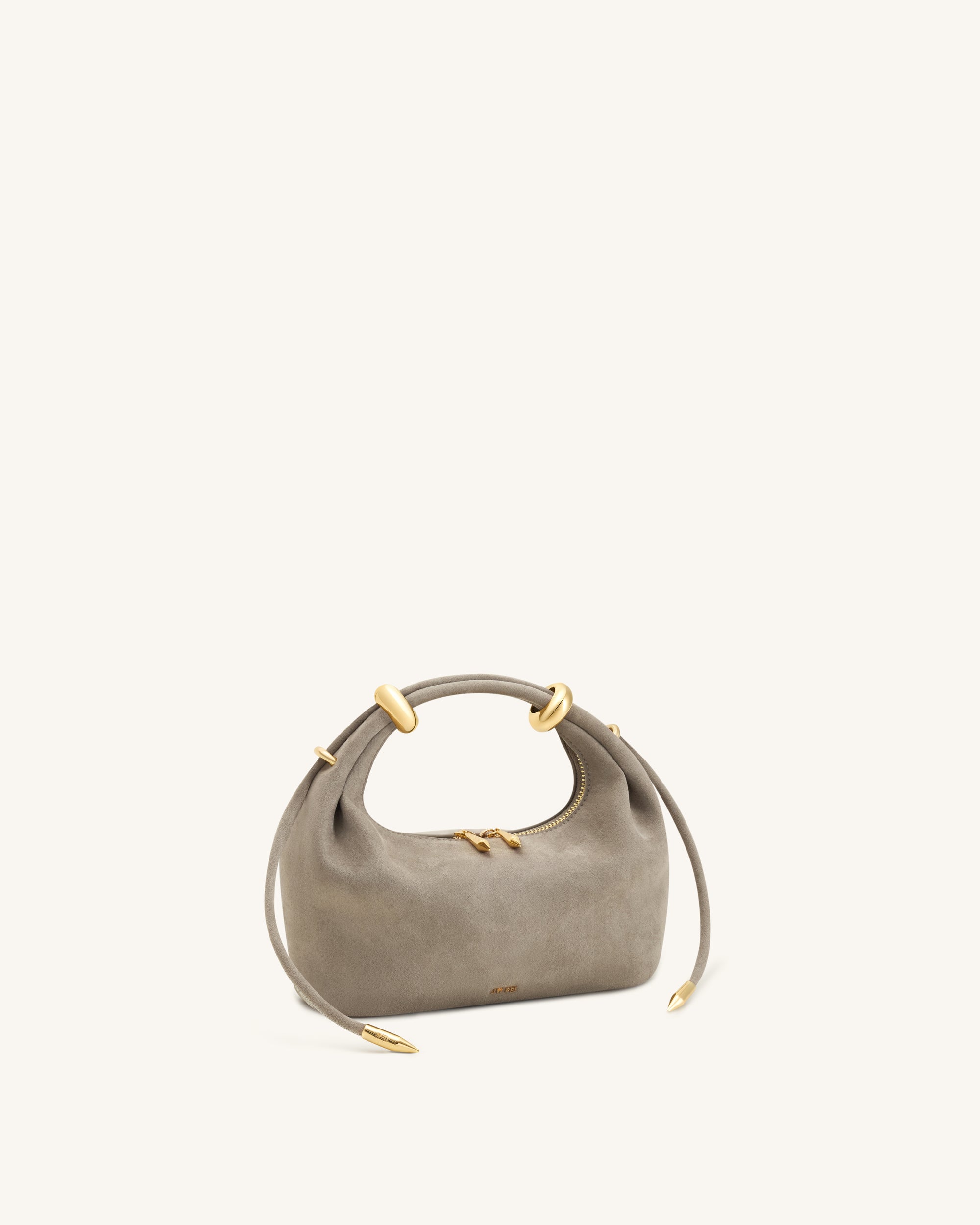 Ellie Faux Suede Metal Ring Embellished Top Handle Bag - Grey
