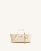 Maeve Dachshund Metal Charm Tote Bag - Ivory Croc