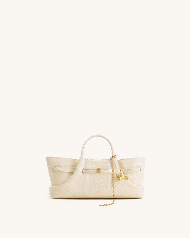 Maeve Dachshund Metal Charm Tote Bag - Ivory Croc