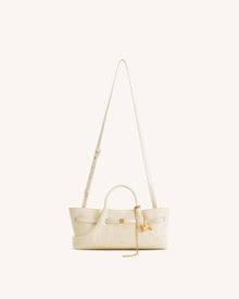 Maeve Dachshund Metal Charm Tote Bag - Ivory Croc