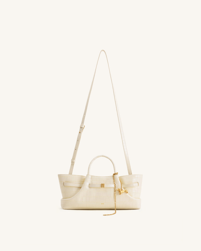 Maeve Dachshund Metal Charm Tote Bag - Ivory Croc