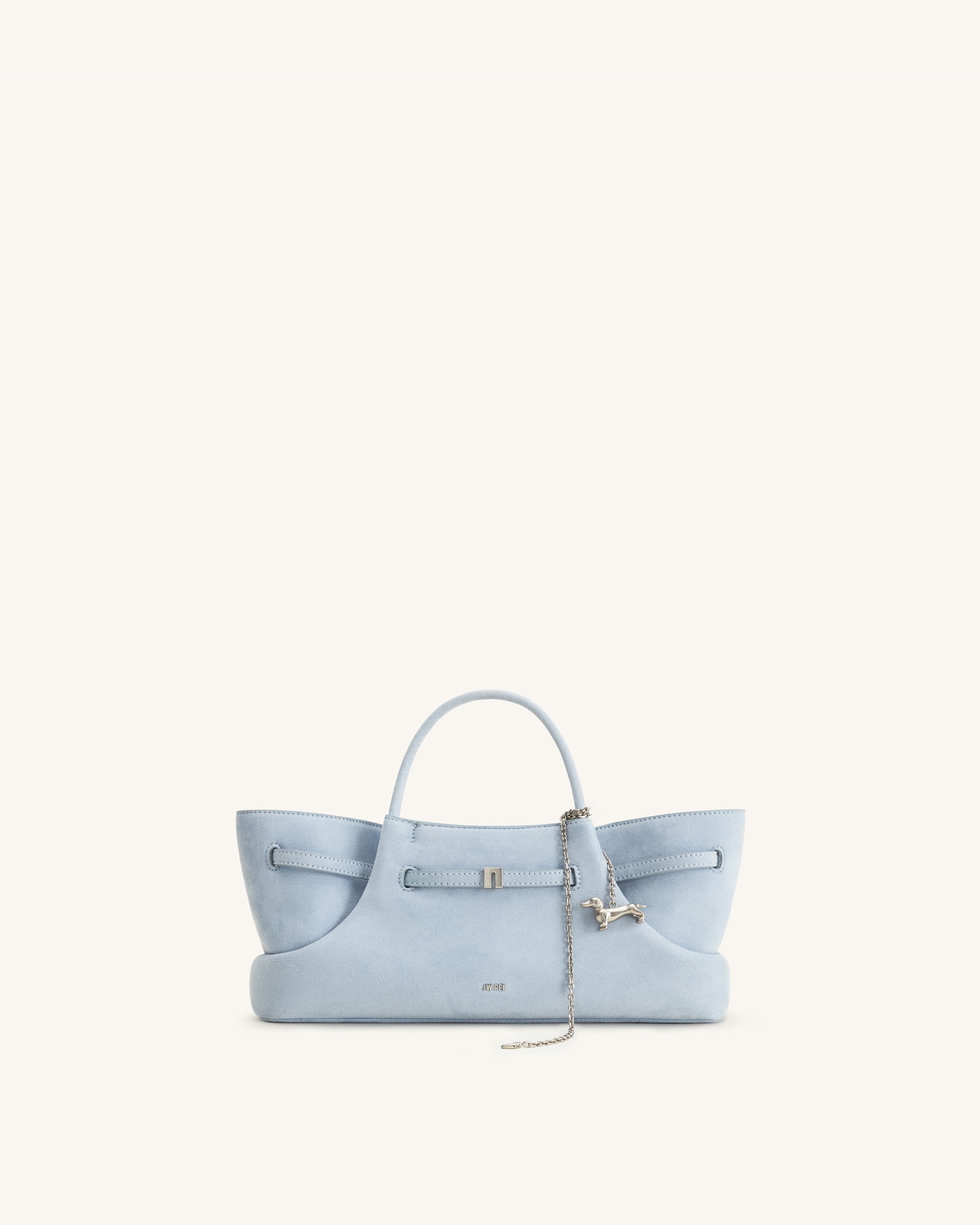 Maeve Dachshund Metal Charm Faux Suede Tote Bag - Blue