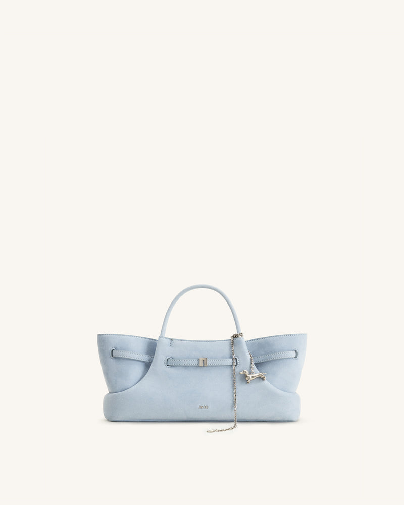 Maeve Dachshund Metal Charm Faux Suede Tote Bag - Blue