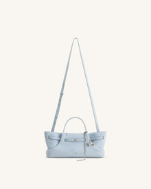 Maeve Dachshund Metal Charm Faux Suede Tote Bag - Blue