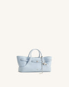 Maeve Dachshund Metal Charm Faux Suede Tote Bag - Blue