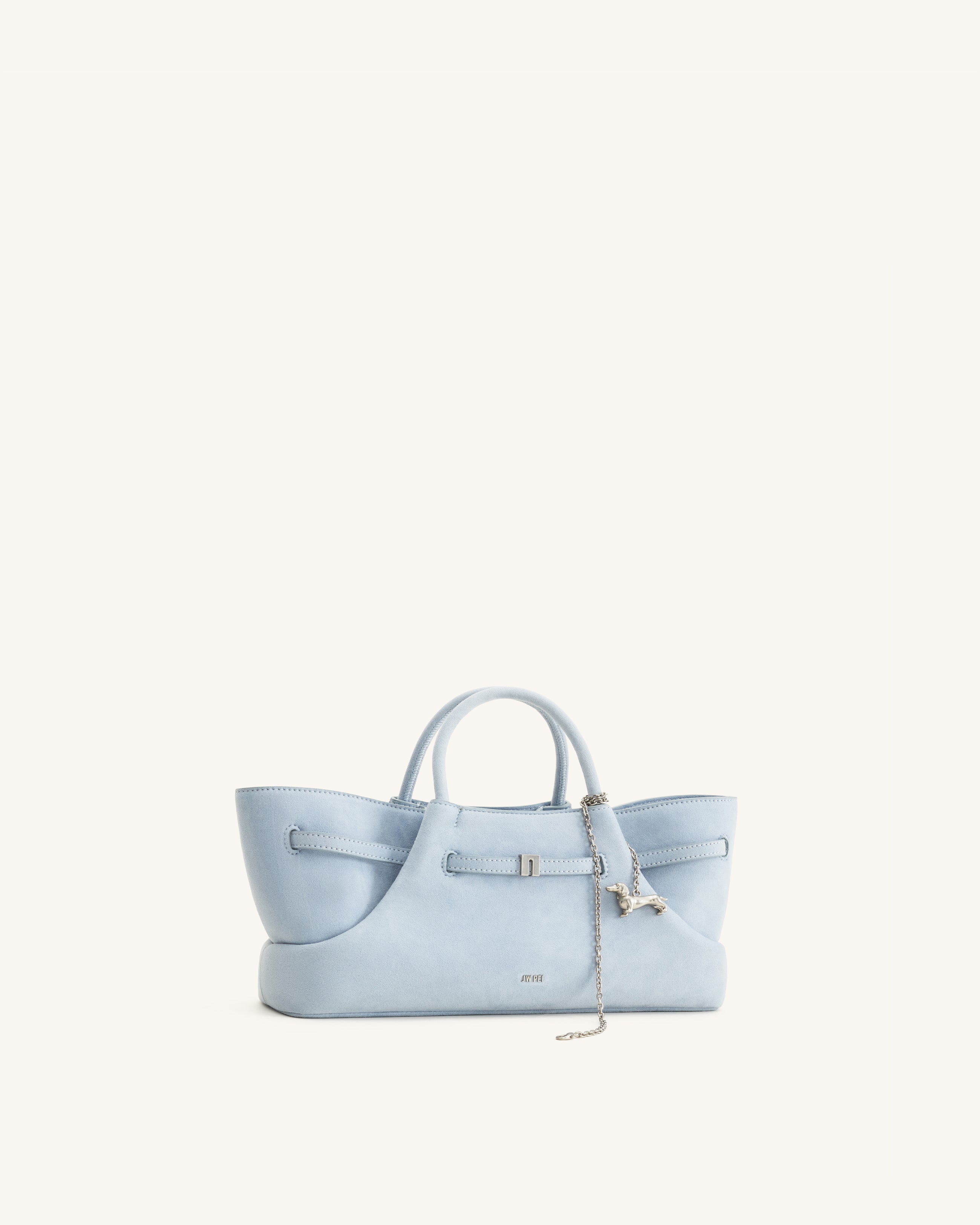 Maeve Dachshund Metal Charm Faux Suede Tote Bag - Blue
