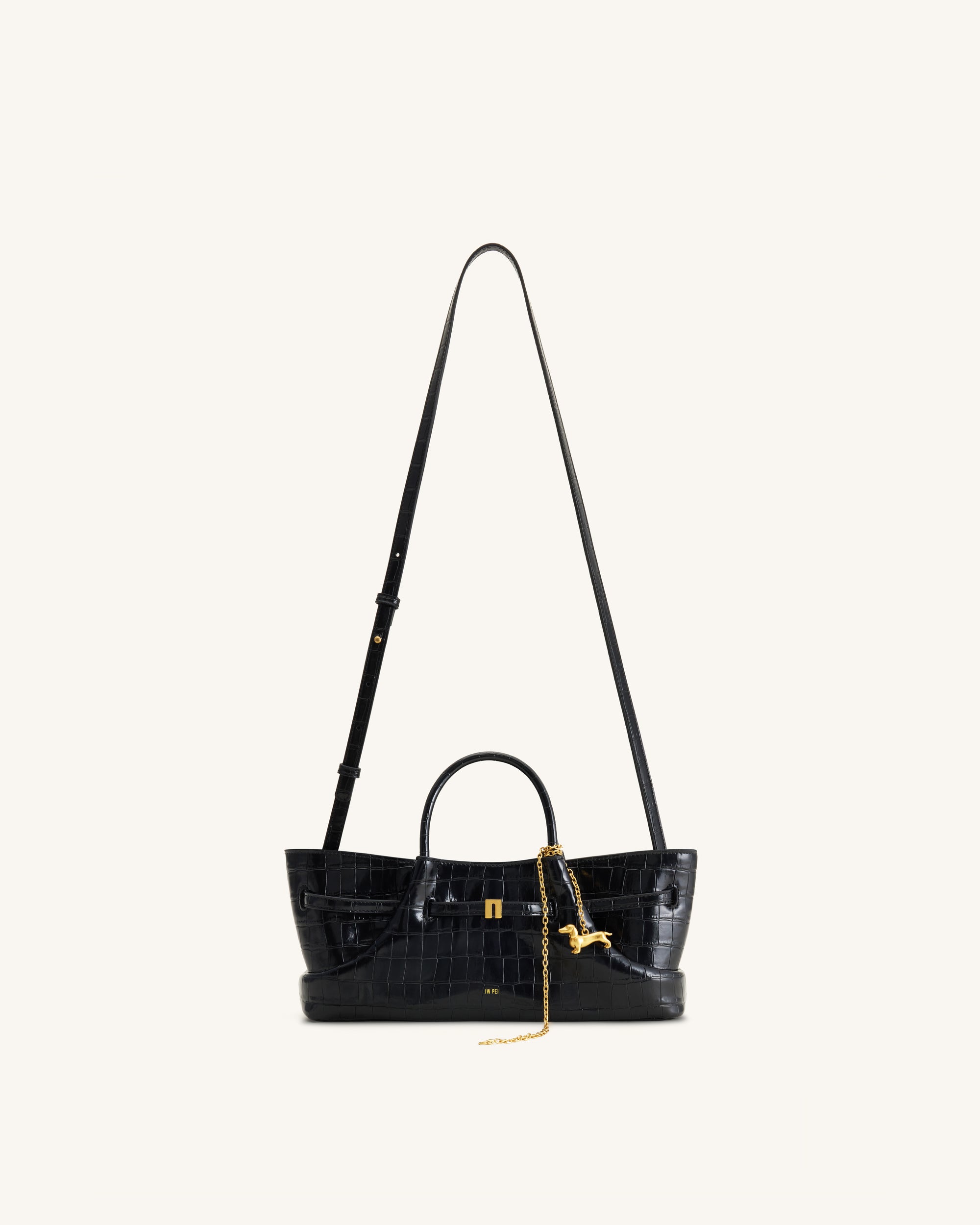 Maeve Dachshund Metal Charm Tote Bag - Black Croc