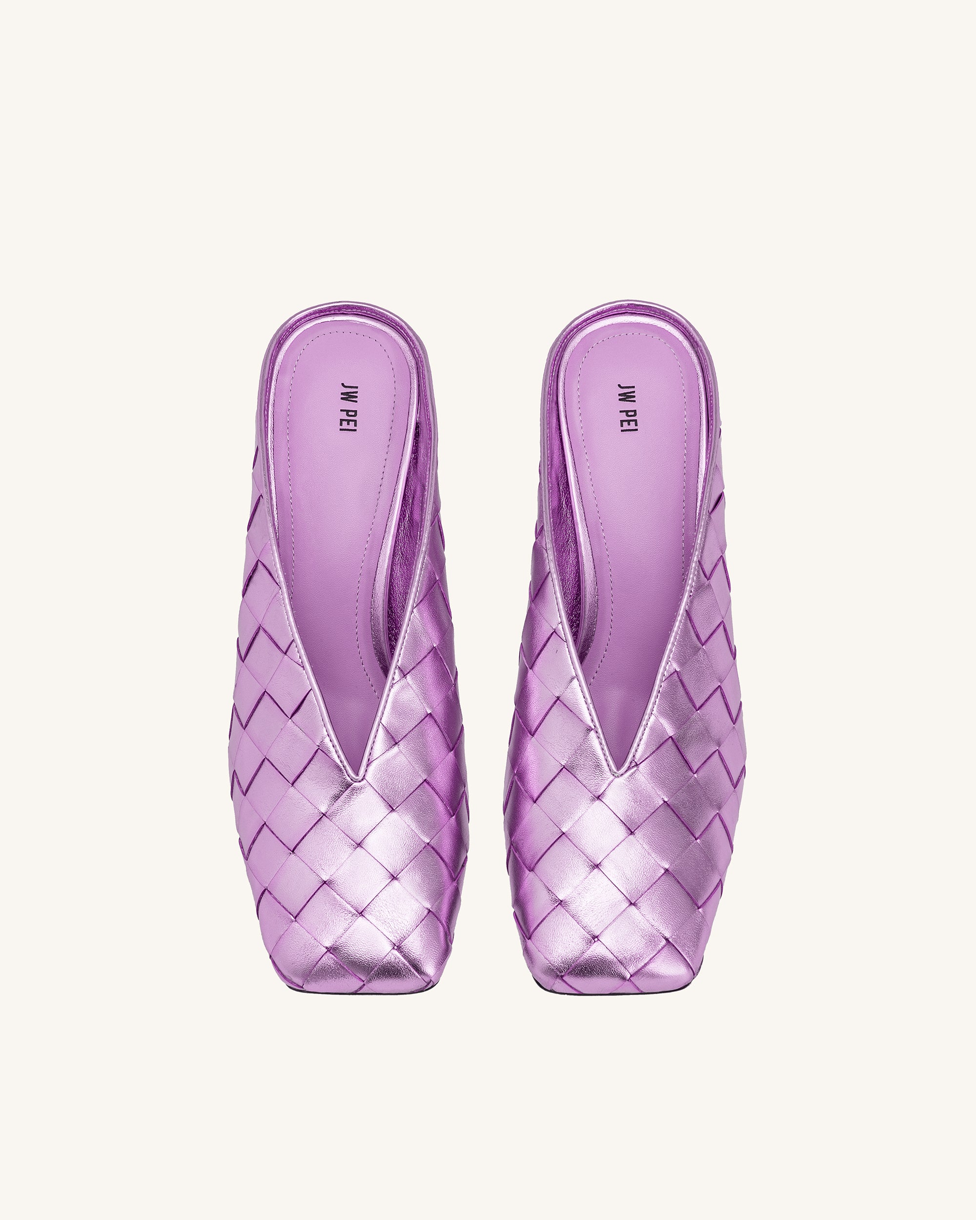 Ellie Woven Square-Toe Mule Heels - Purple