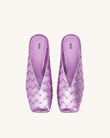 Ellie Woven Square-Toe Mule Heels - Purple