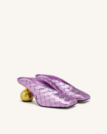 Ellie Woven Square-Toe Mule Heels - Purple