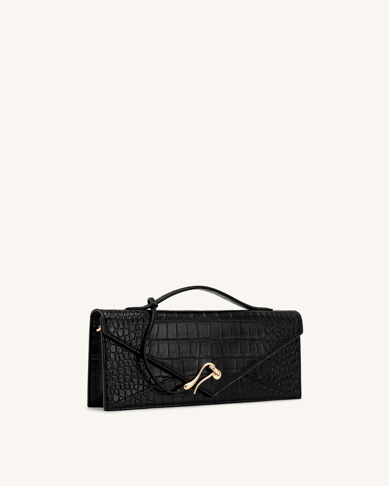 Celeste Envelope Top Handle Bag - Black Croc