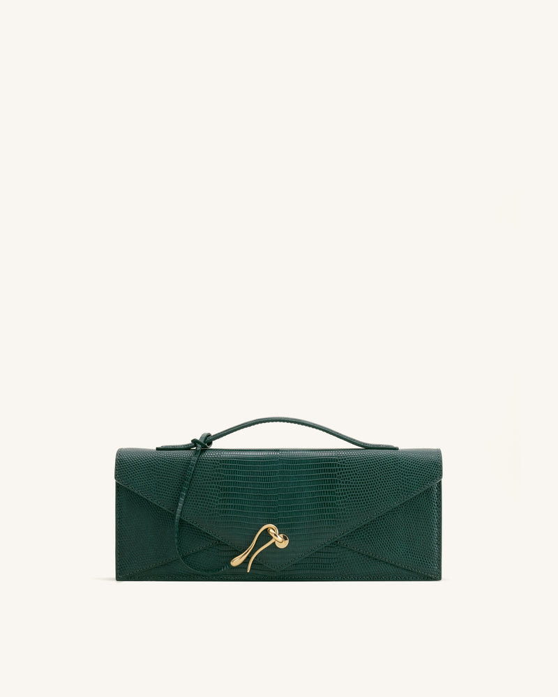 Celeste Envelope Top Handle Bag - Olive Green Lizard Texture