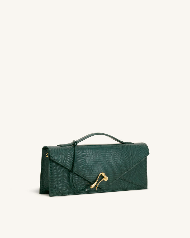 Celeste Envelope Top Handle Bag - Olive Green Lizard Texture