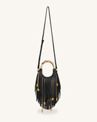 Chloe Metal Handle Fringe Top Handbag - Black