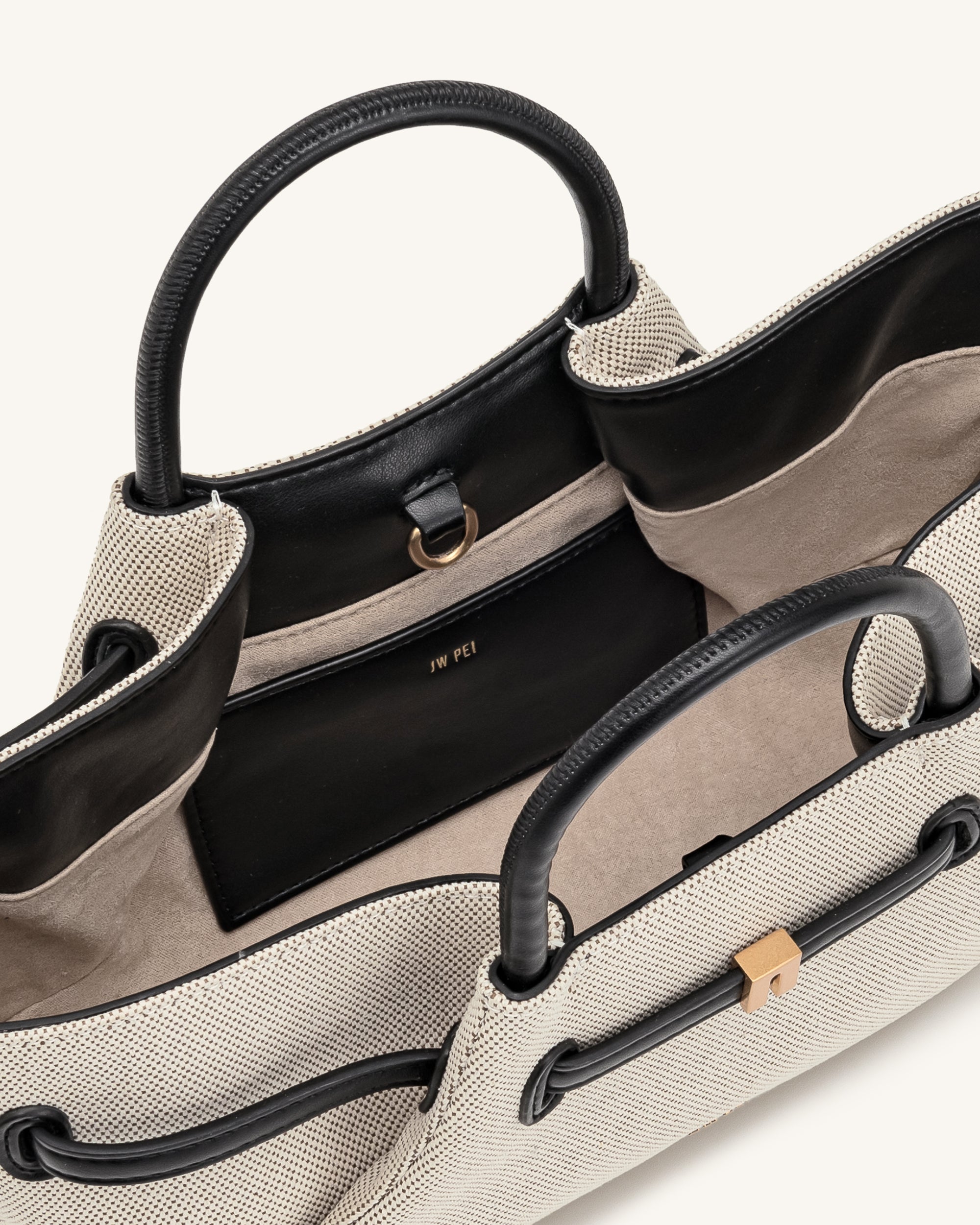 Maeve Dachshund Metal Charm Tote Bag - Black Canvasa