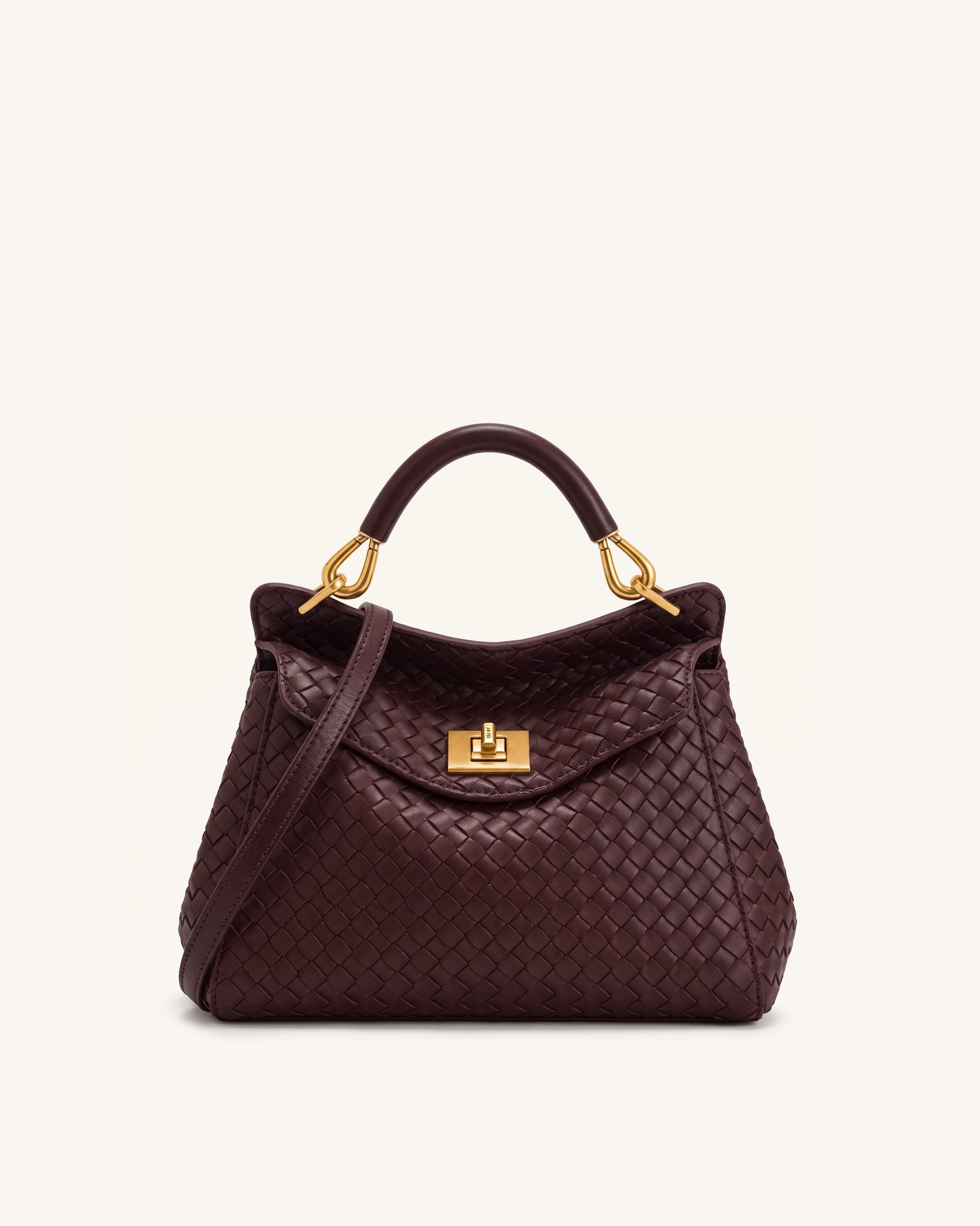 Lucia Classic Woven Top Handle Bag - Dark Burgundy