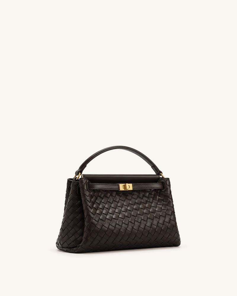 Carmen Woven Top Handle Bag - Dark Brown