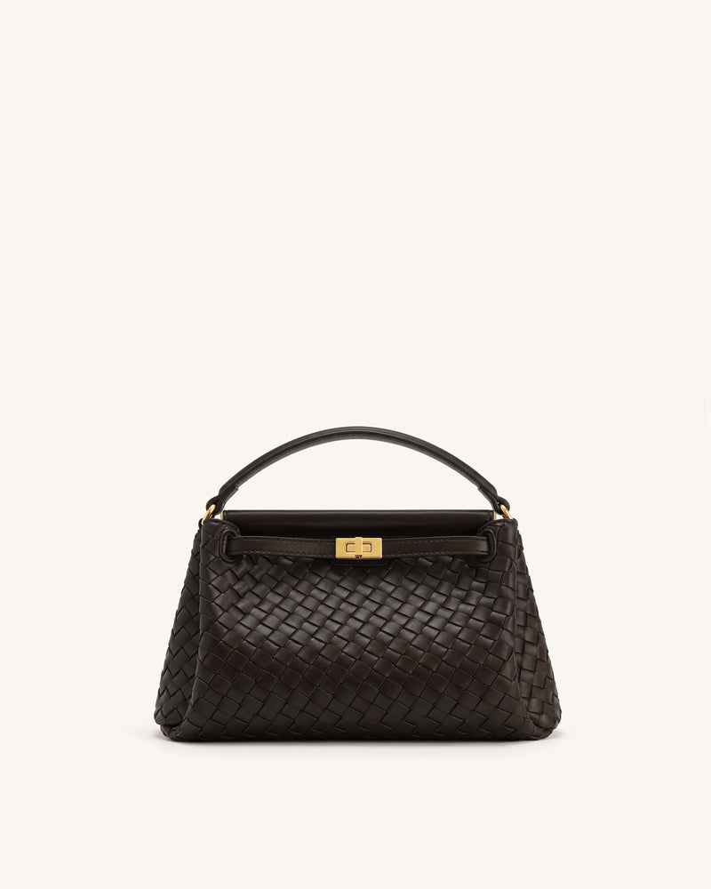 Carmen Woven Top Handle Bag - Dark Brown