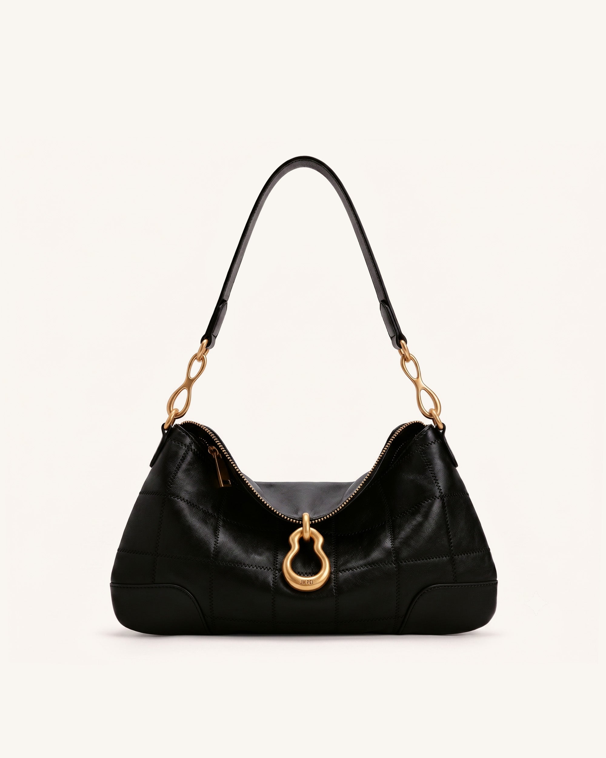 Jayla Metal Pendant Embellished Shoulder Bag - Charcoal Black
