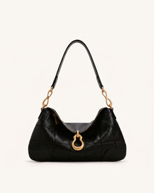 Jayla Metal Pendant Embellished Shoulder Bag - Charcoal Black