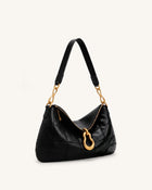 Jayla Metal Pendant Embellished Shoulder Bag - Charcoal Black