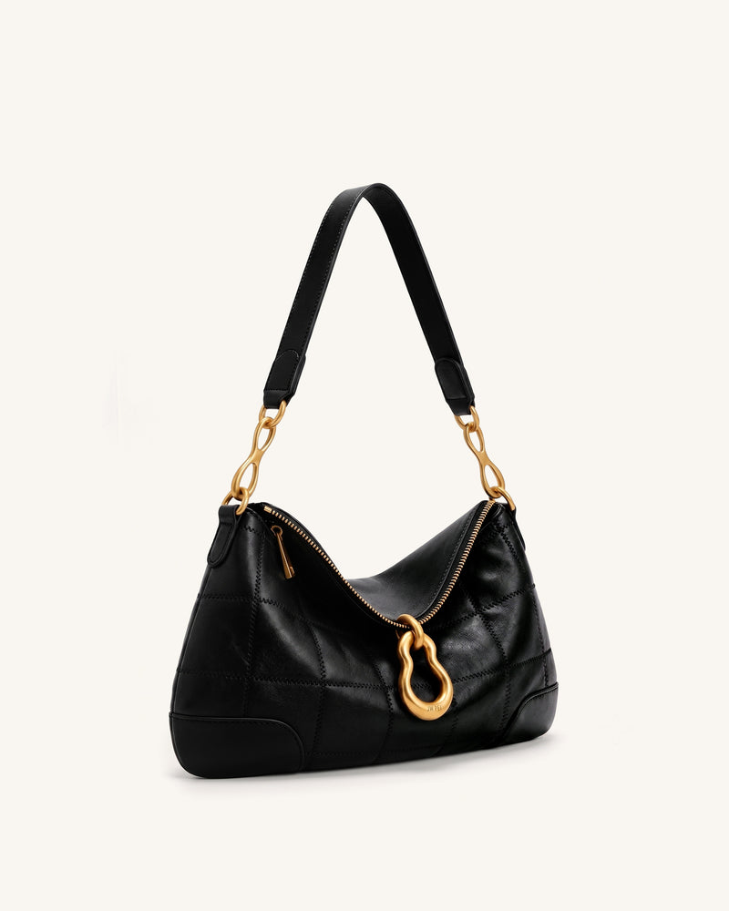 Jayla Metal Pendant Embellished Shoulder Bag - Charcoal Black
