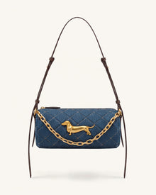 Lucienne Dachshund Quilted Chain Shoulder Bag - Blue Denim