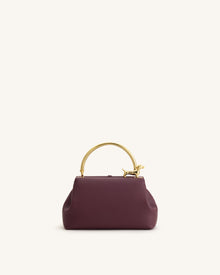 Bruna Dachshund Metal Handle Top Handle Bag - Burgundy