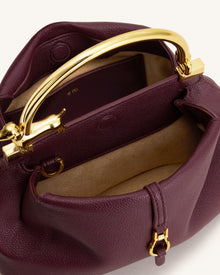 Bruna Dachshund Metal Handle Top Handle Bag - Burgundy