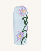 Lily Floral Embroidered High Waist Pencil Midi Skirt - Light Blue