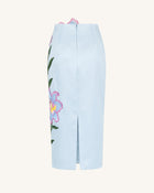 Lily Floral Embroidered High Waist Pencil Midi Skirt - Light Blue