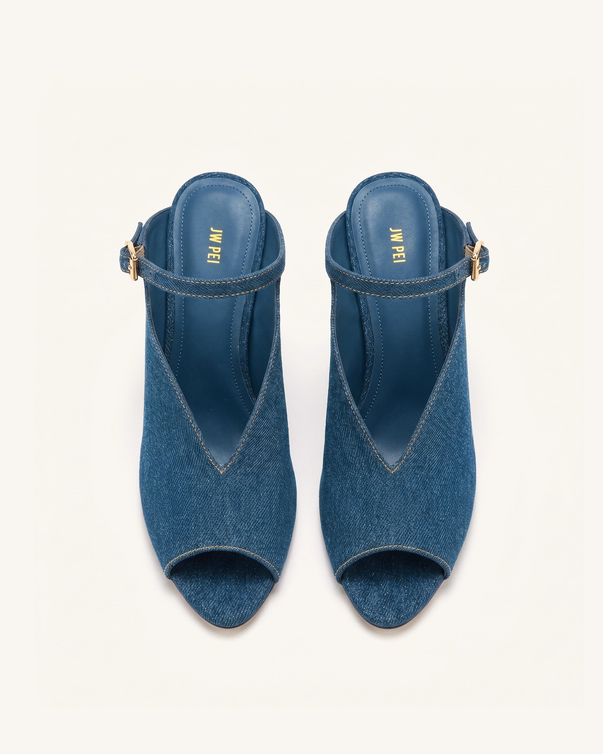 Alivia Gold Metal Peep-Toe Heels - Denim Blue