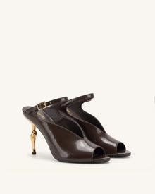 Alivia Gold Metal Peep-Toe Heels - Dark Brown