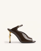 Alivia Gold Metal Peep-Toe Heels - Dark Brown